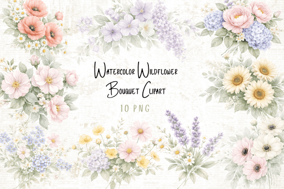 Download Watercolor Wildflower Bouquet Clipart - Wild Collection